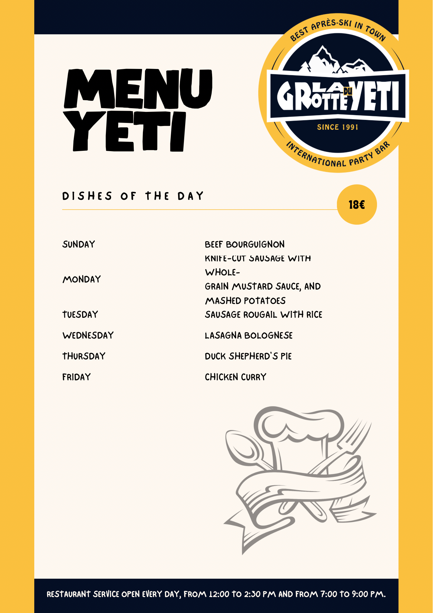 MENU PLAGNE - MENU PLATS DU JOUR UK